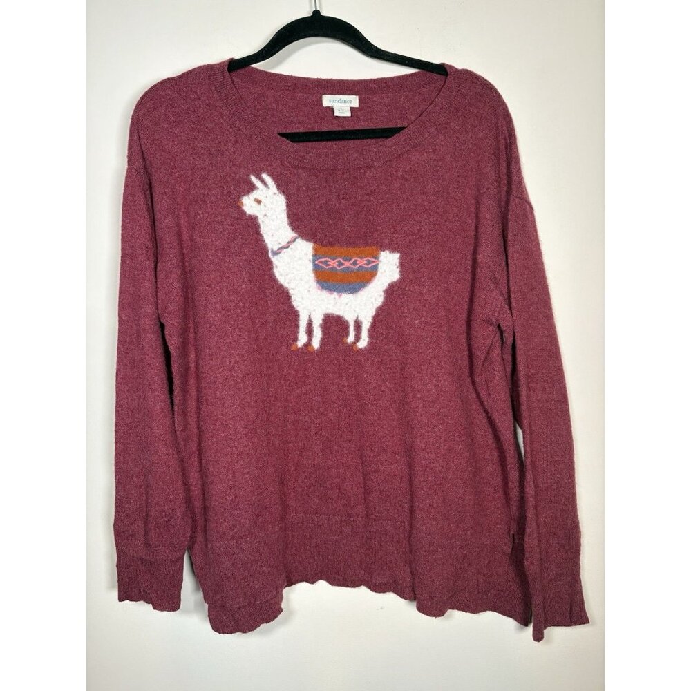 Sundance Sweater Burgundy‎ Llama Graphic Wool Blend Boho Warm Winter Large